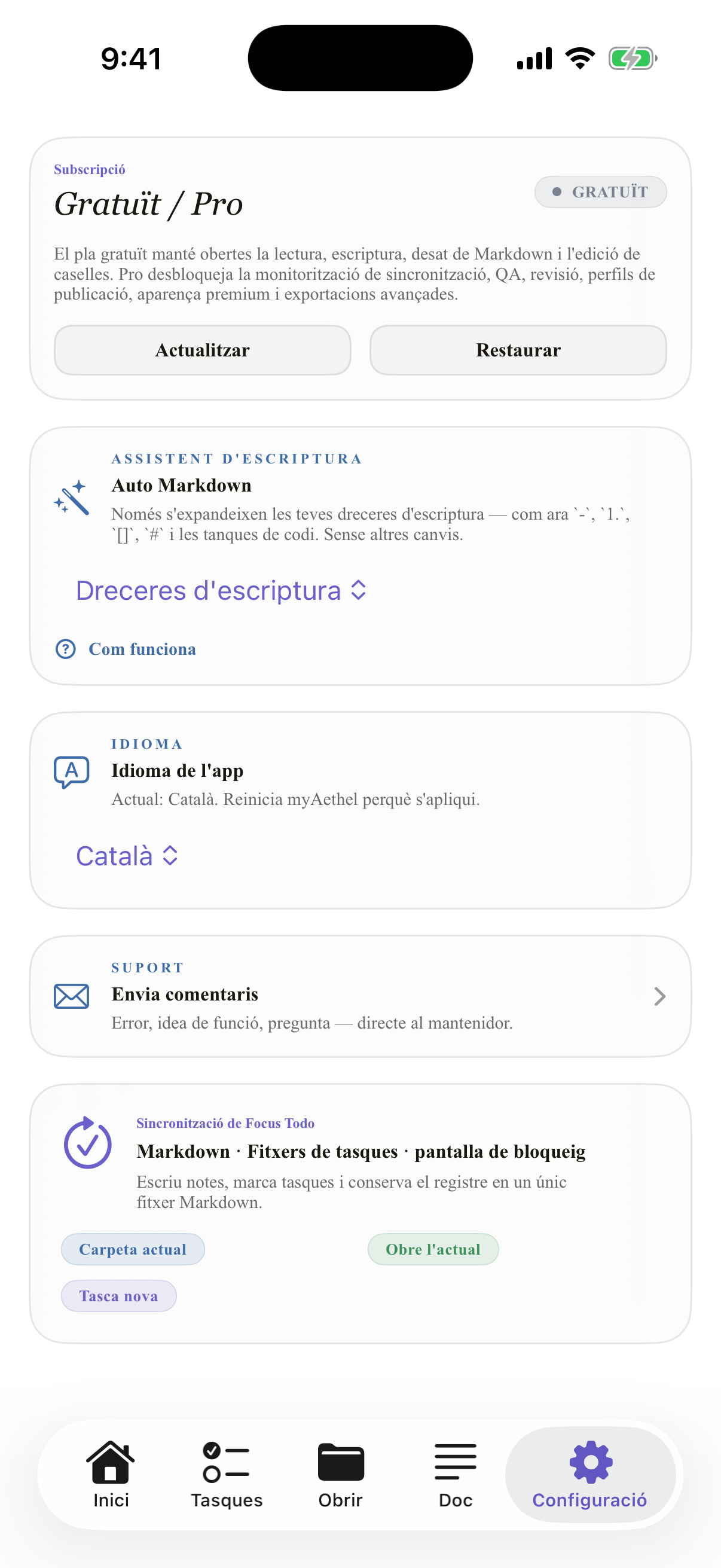 Català iPhone settings