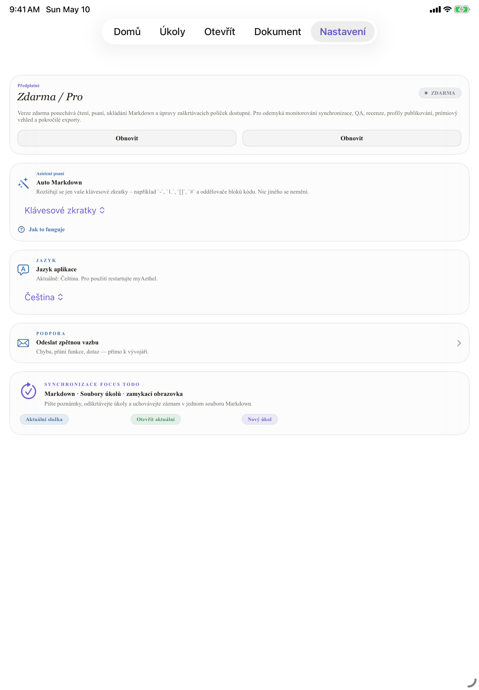 Čeština iPad settings