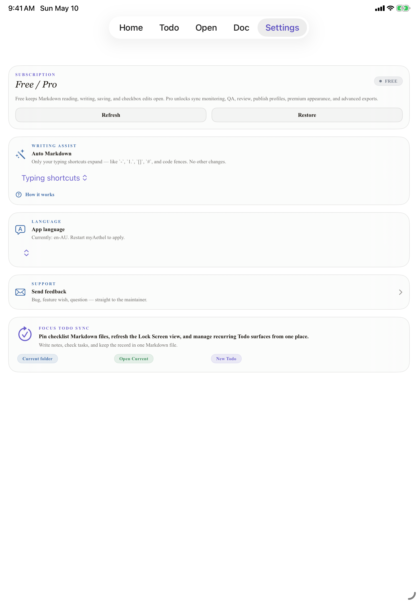 English (Australia) iPad settings
