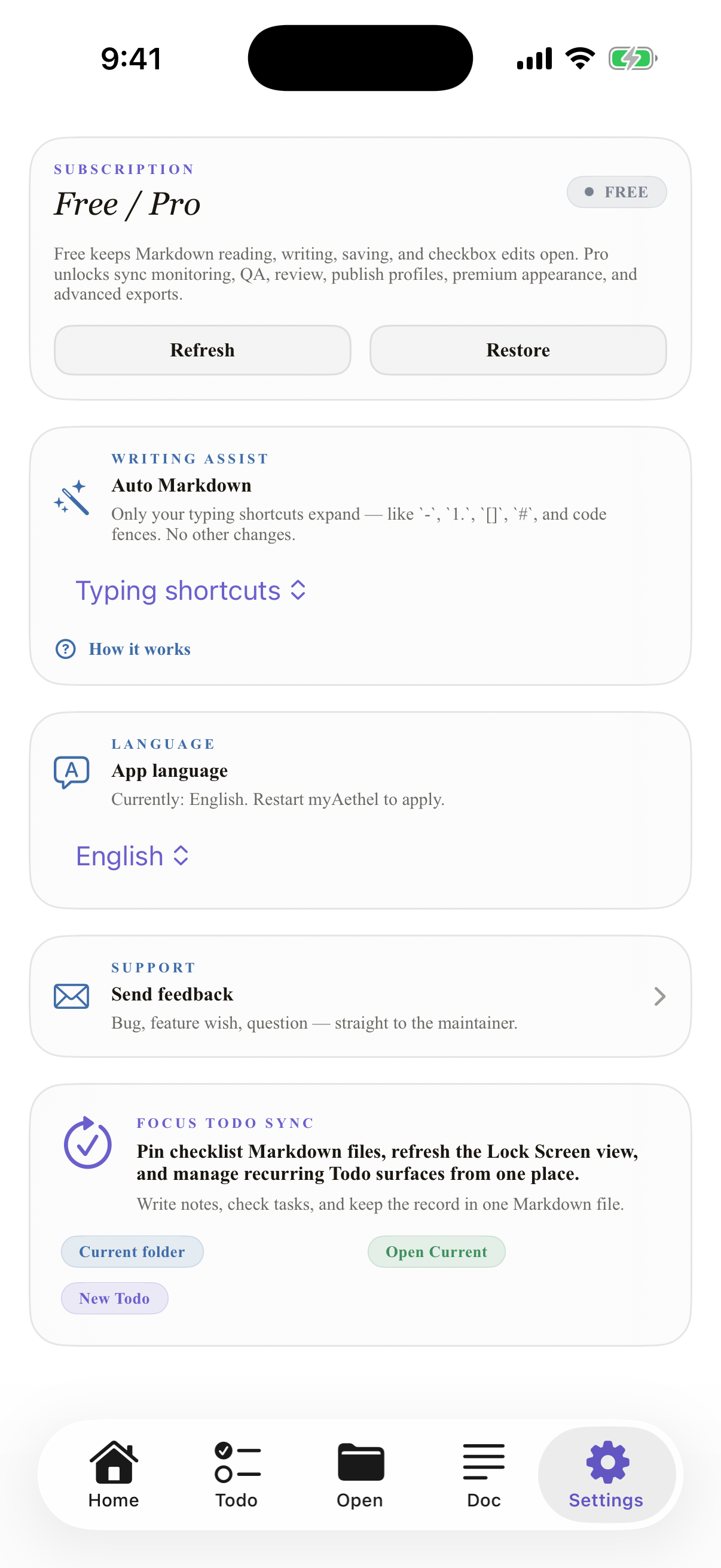 English iPhone settings