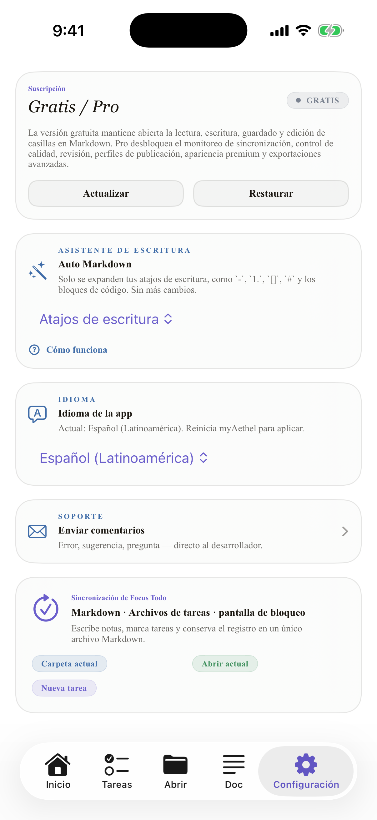 Español (Latinoamérica) iPhone settings