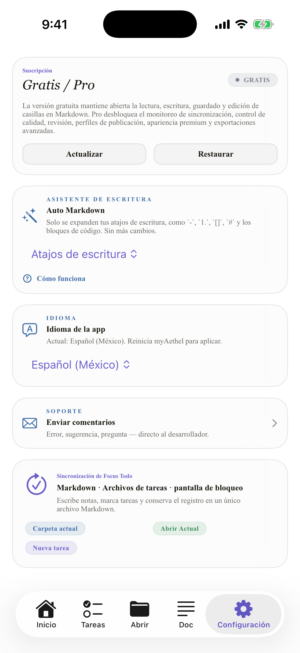 Español (México) iPhone settings