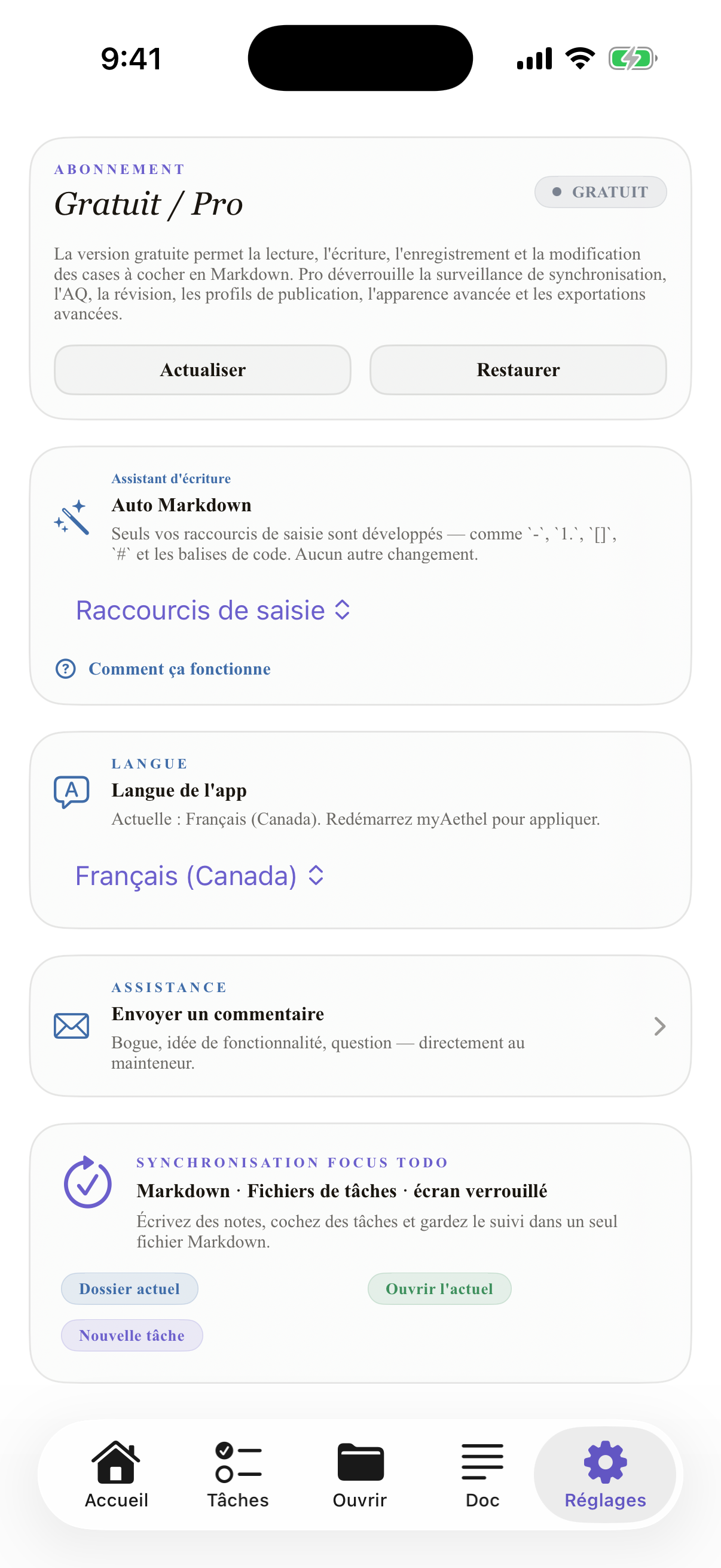 Français (Canada) iPhone settings
