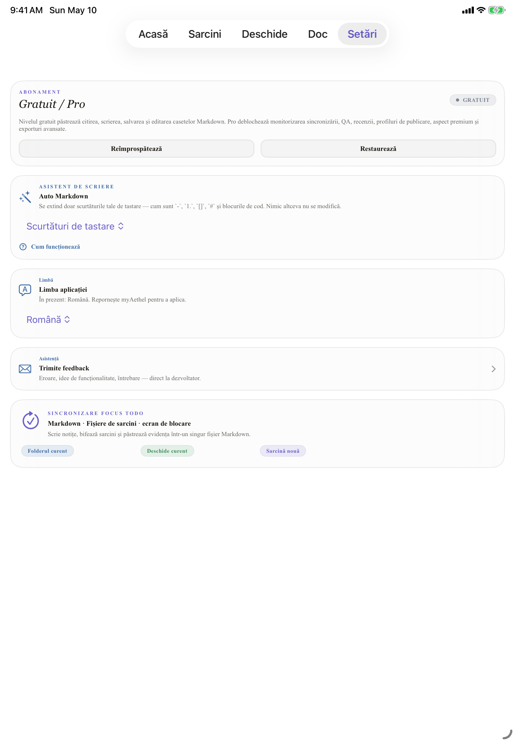 Română iPad settings