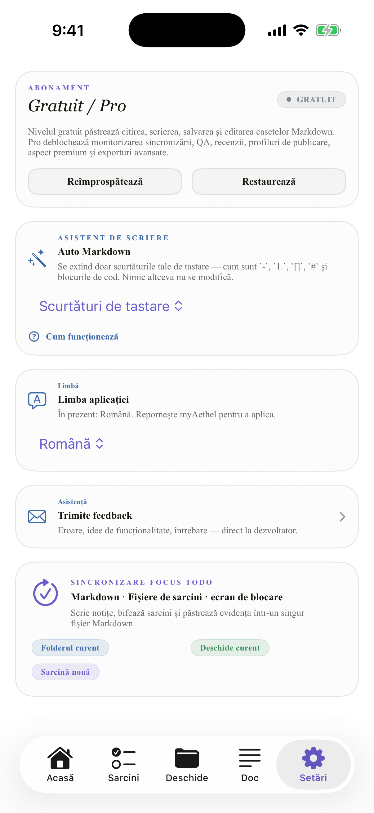 Română iPhone settings